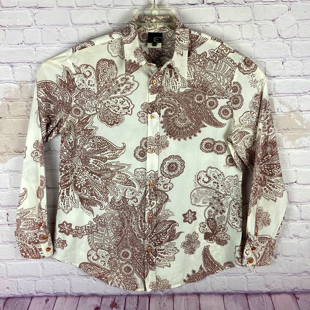 Just Cavalli Men's White Floral Print Button Down Long Sleeve Shirt. Sz: XXL